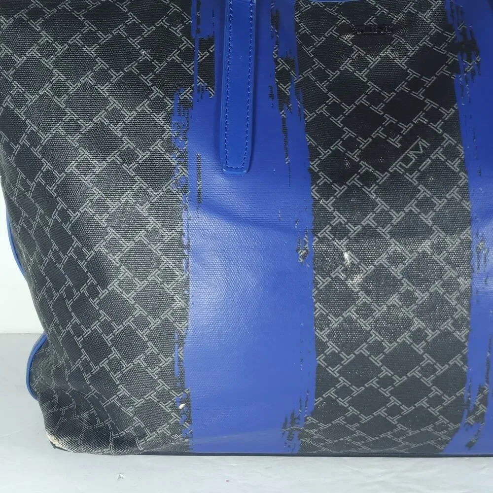 Tumi Everyday Women's Black Blue Leather Canvas Large Travel Caryall Tote Bag